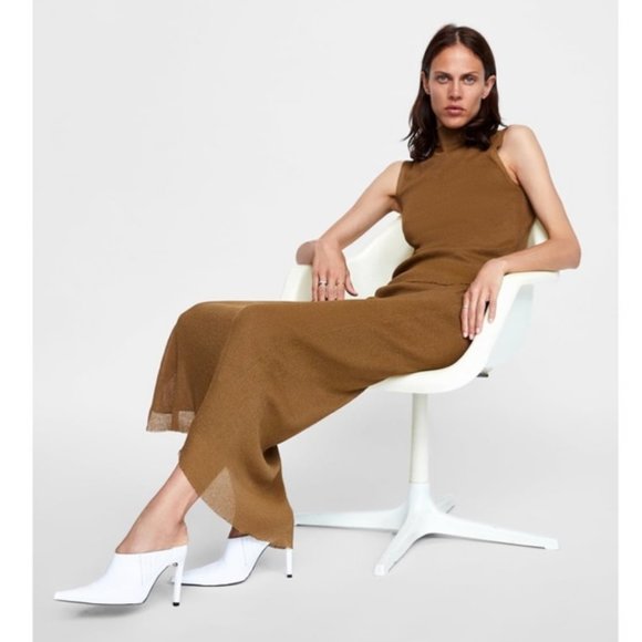 Zara Knit Set Top and Skirt in Matt Gold - Picture 1 of 16